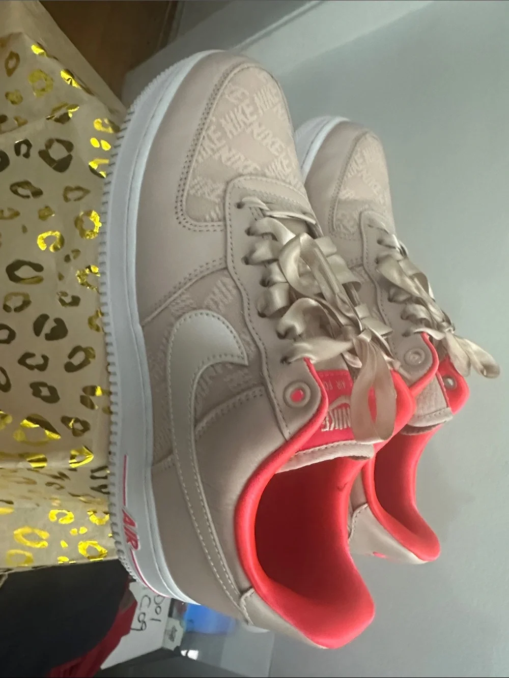 Nike Air Force 1 Low Pink Satin-Laced Sneakers with Coral Interior